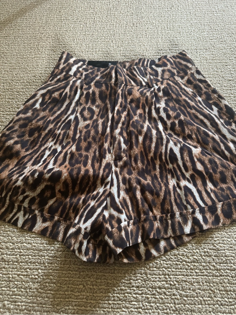 R13 Leopard-Pattern High-Waist Shorts in Brown & Black